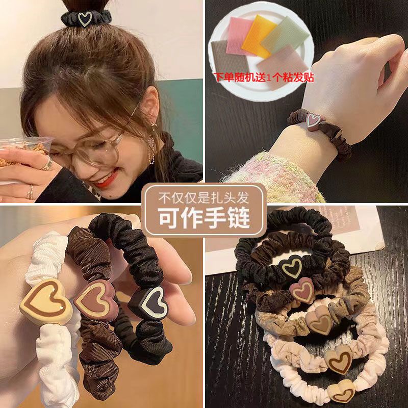 hair rope 2024 new love small intestine women‘s high elastic hair band tie hair ponytail hair string simple and durable hair rope