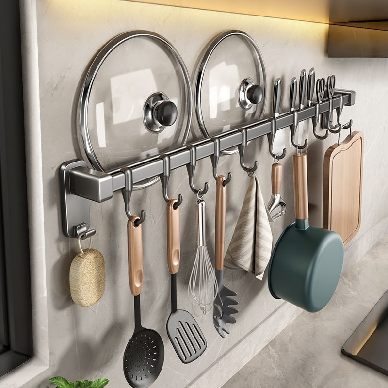 gun gray kitchen hook punch-free hanging rod kitchen storage rack wall-mounted row hook spatula spoon knife holder storage rack