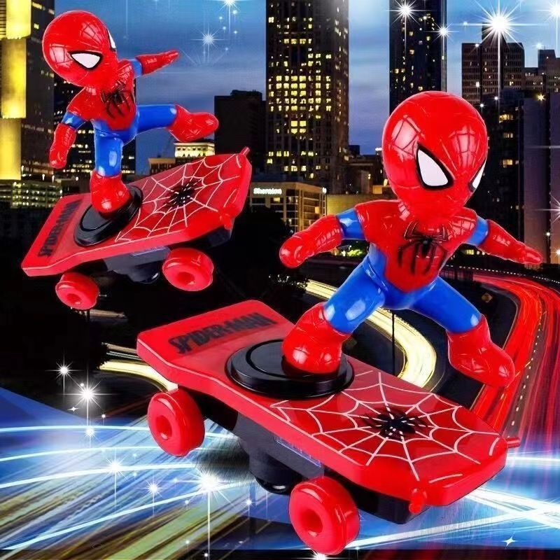 douyin same spider-man toy stunt scooter rolling sound and light electric children's toy boy car toy