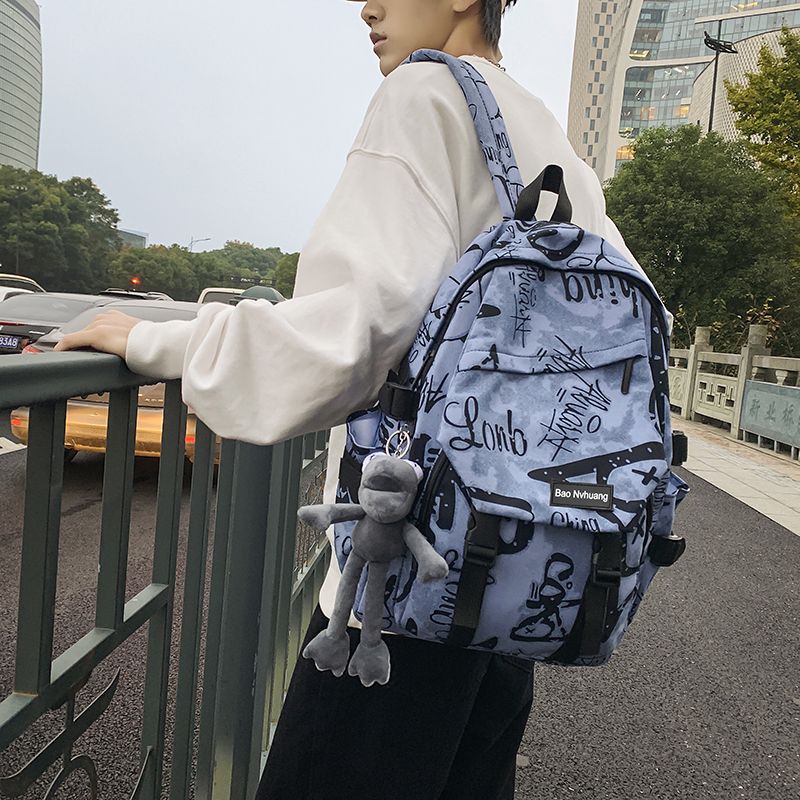 trendy brand backpack men‘s ins trendy cool large capacity graffiti backpack men‘s casual college students bag male junior high school students