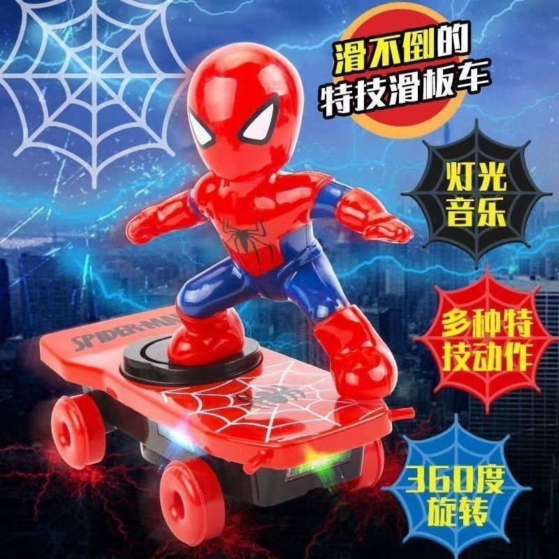 douyin same spider-man toy stunt scooter rolling sound and light electric children's toy boy car toy