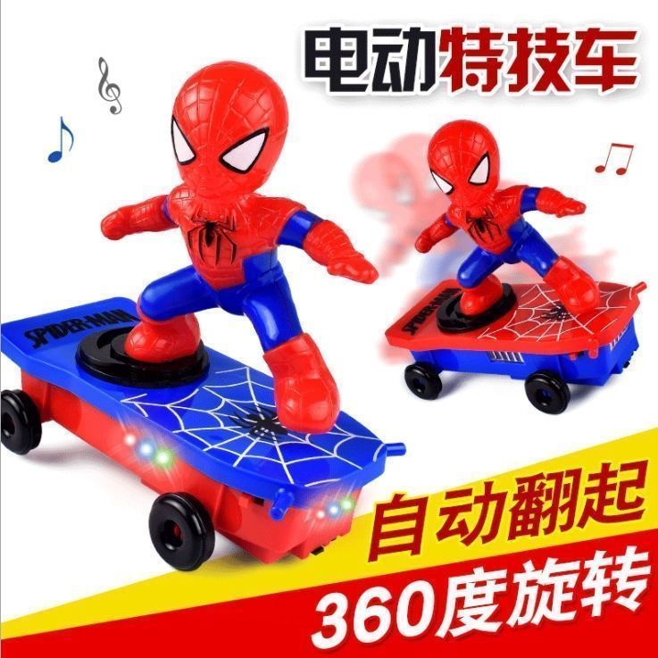 spider-man toy stunt scooter rolling car sound and light electric toy children's eduional toy over 3-6 years old