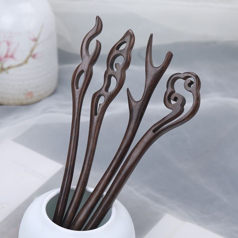 brown wood ebony wooden hair clasp hairpin simple modern hairpin antique hair accessories updo han chinese clothing cheongsam headdress