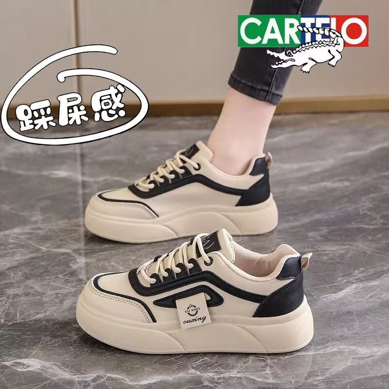 cartelo crocodile genuine leather thick-soled casual sneakers women‘s 2024 summer new lightweight non-slip comfortable sneaker trendy