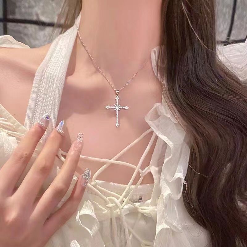 asterism cross pendant single pendant ins cold wind sweet cool special-interest design social zircon cross necklace for women