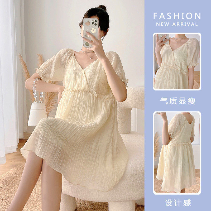 pregnant women‘s summer short sleeve elegant slimming dress new high-grade sweet summer wear dress small outer wear