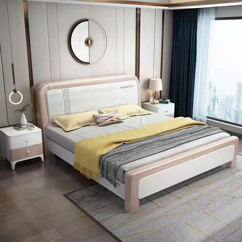 modern minimalist solid wood bed 1.8 m master bedroom double bed solid wood 1.5 creamy-white single bed storage marriage bed