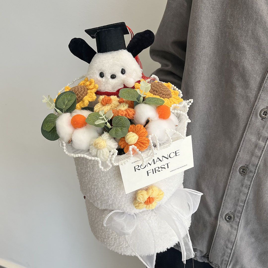 finished knitted fruit wool bouquet cartoon dog doll for girlfriend girlfriends birthday gift graduation photo