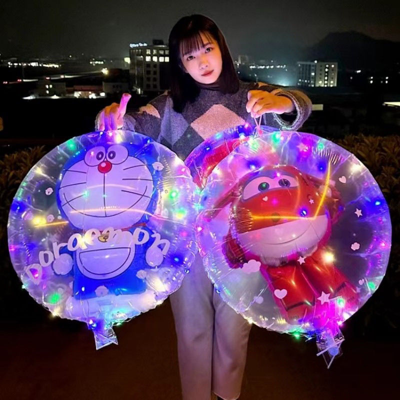 new luminous portable cartoon punch balloon thickened elastic bounce ball lantern toy children‘s night market stall