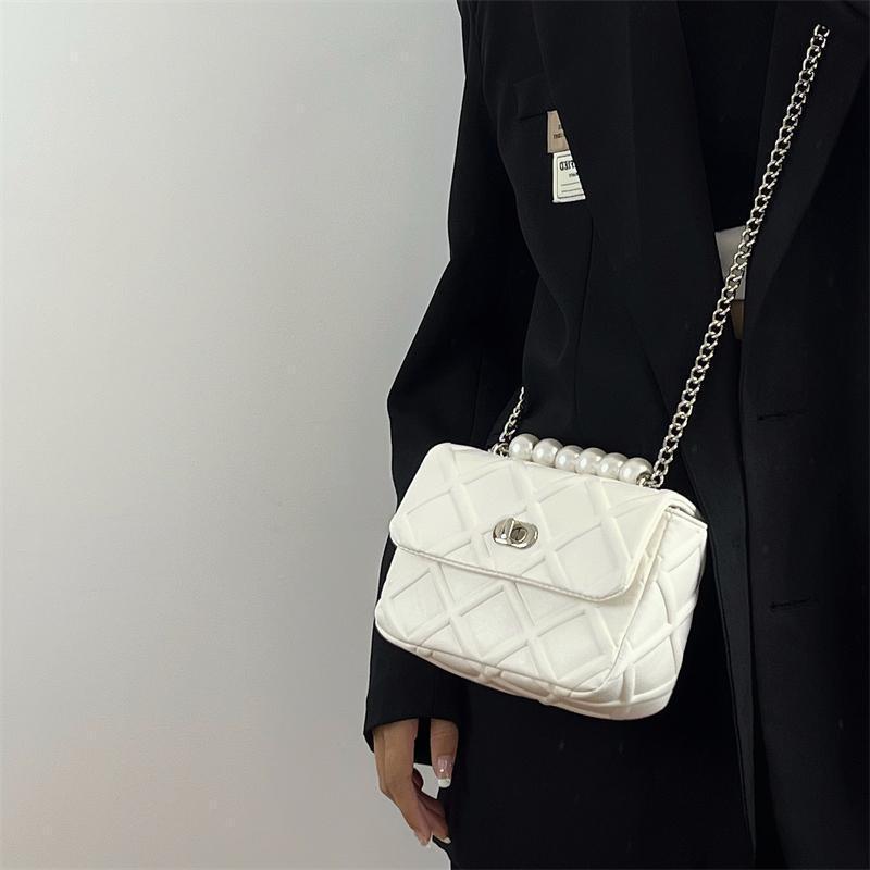 french niche bag female 2024 new classic style pearl chain small square bag versatile high quality shoulder messenger bag