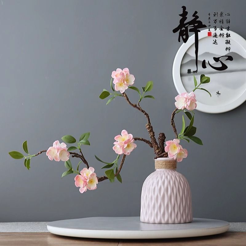 send vase zen new chinese plum blossom living room peach blossom flower arrangement decoration hallway cherry blossom artificial flower green plant table decoration