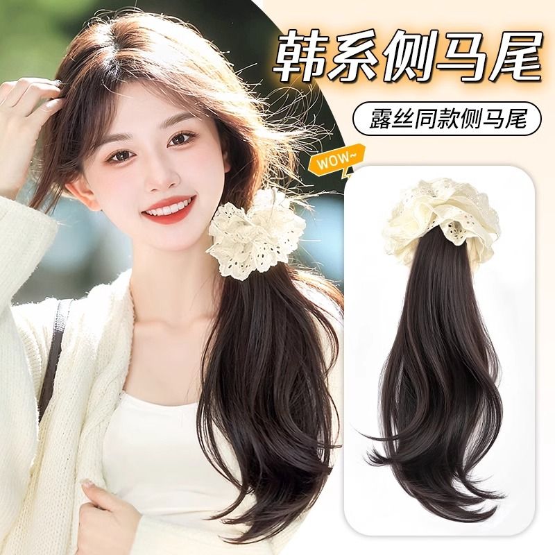 new style braid low side ponytail female korean style micro-curly long hair grip hair band artificial hair new chinese style natural twist braid