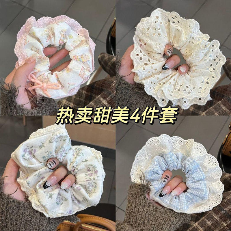 ballet ins style milk plaid heavy industry lace korean style large intestine hair band cute cream sweet girl hair rope