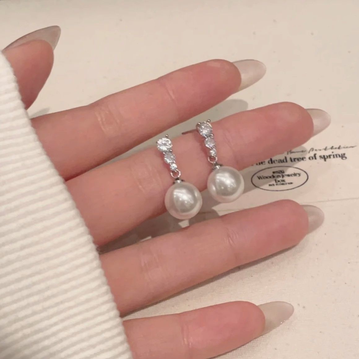 french style 2024 gentle rhinestone pearl 925 silver earrings super girl simple graceful high-grade earrings