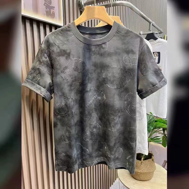 short-sleeved t-shirt men‘s summer new fun bear printing youth trendy couple wear tie-dye loose fashion half-sleeved t-shirt