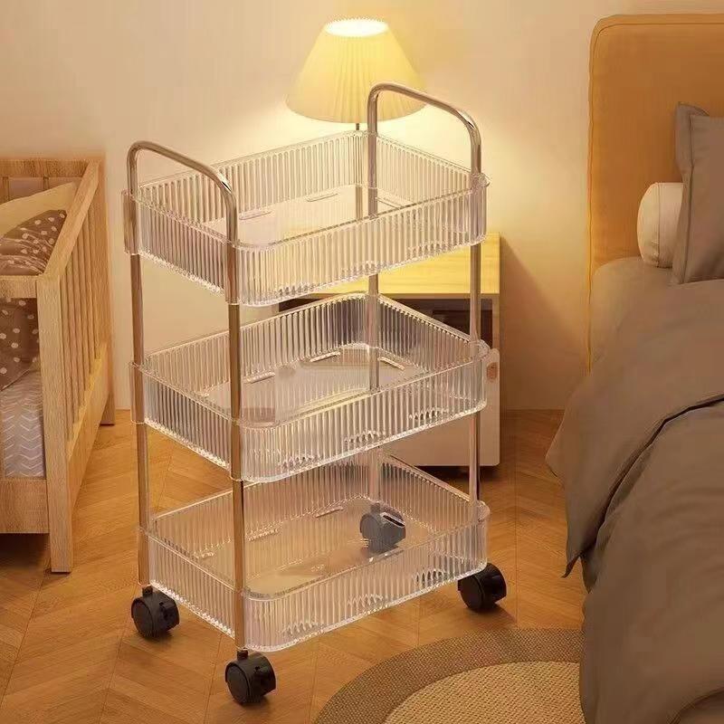 transparent acrylic trolley rack bedside snack rack bedroom floor movable cosmetic storage shelf