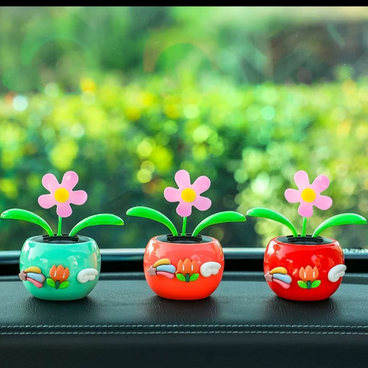 cute personality sunflower car decoration car interior center console decoration supplies cartoon car solar decoration