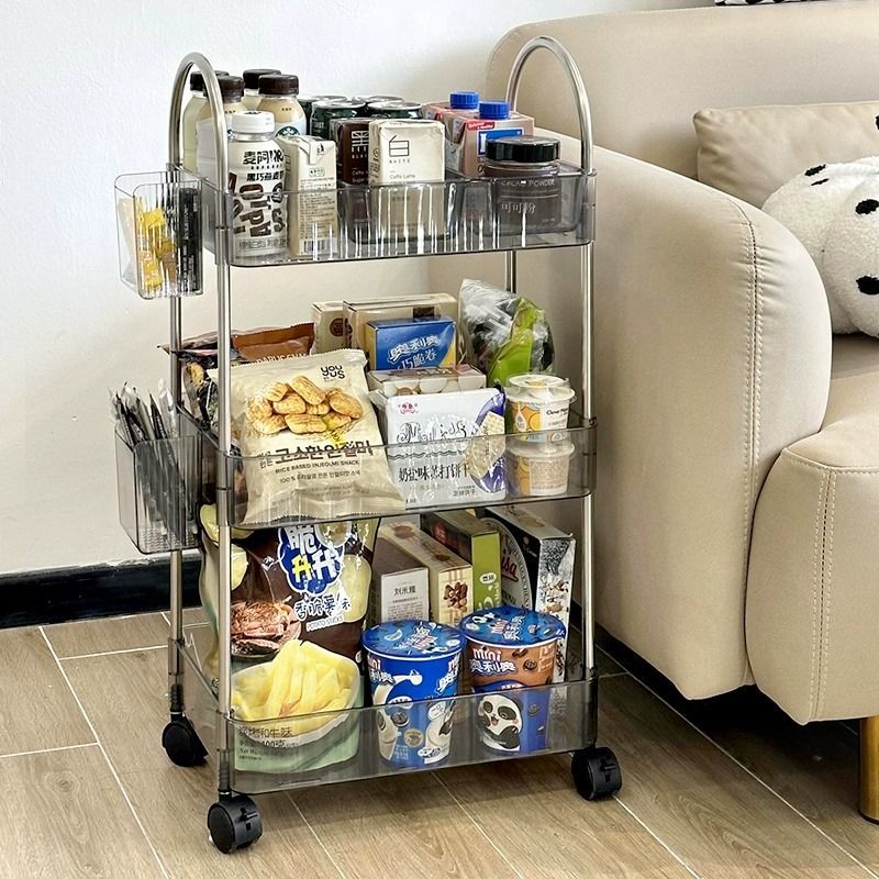 transparent acrylic trolley snack rack living room floor multi-tier movable bathroom bedroom storage rack