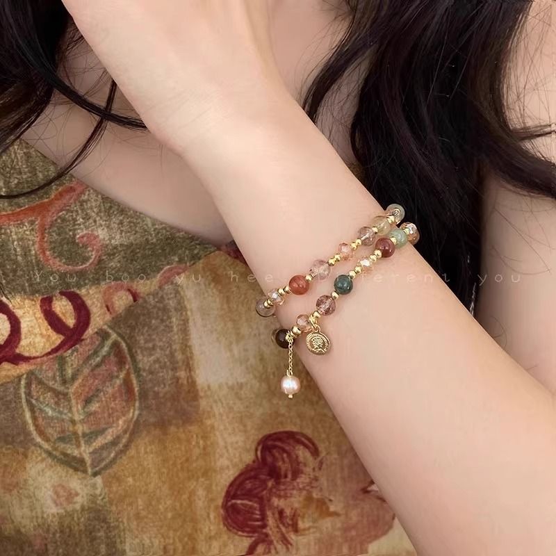 double-layer natural stone beaded national style bracelet for women mild luxury retro stacks new chinese bracelet niche high-grade bracelet