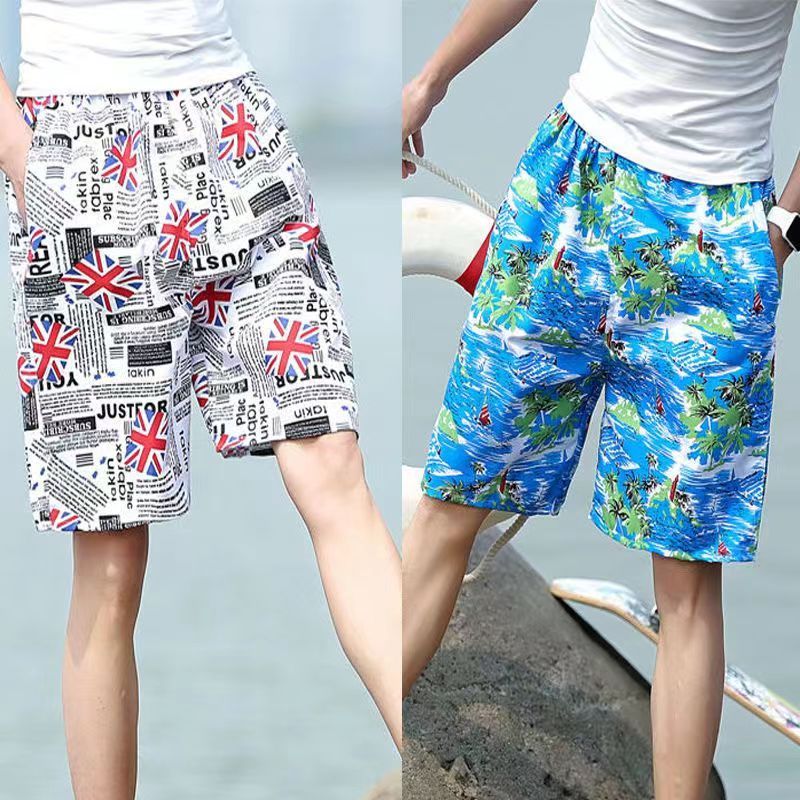 beach pants men‘s soakable quick-drying fashion brand seaside shorts men‘s summer thin ice silk leisure loose shorts