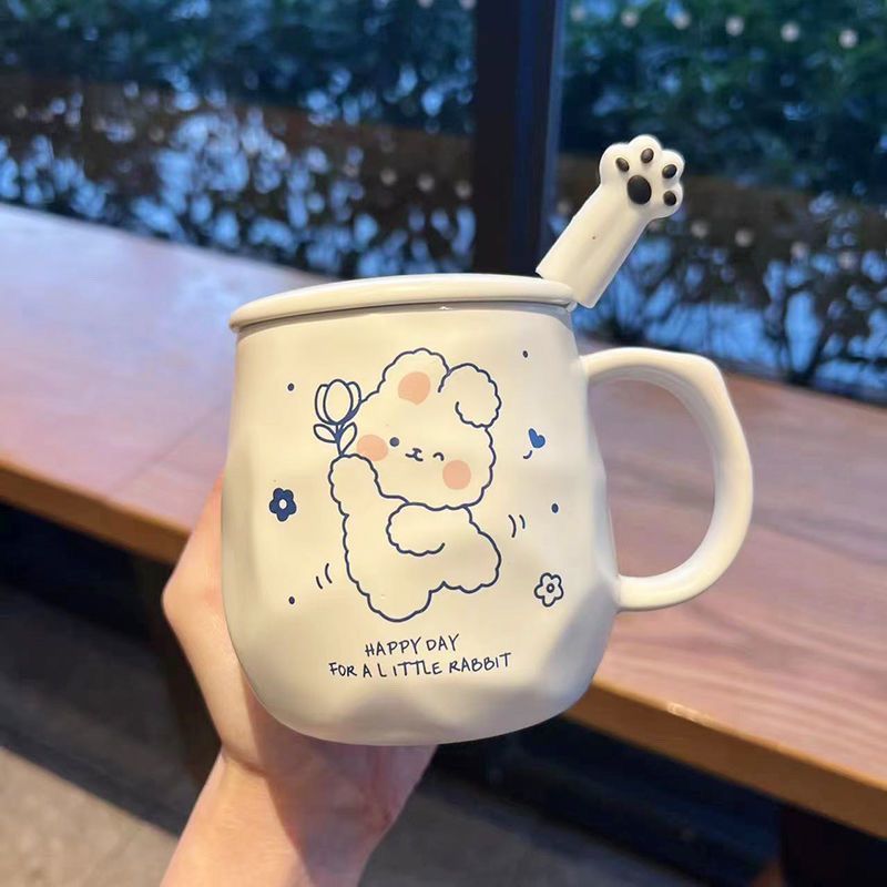 mug spoon with lid cute cup ceramic student korean style cute water glass household heat-resistant breakfast coffee cup