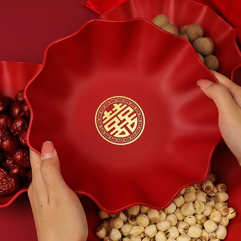 wedding fruit plate candy tray engagement decoration red wedding living room decoration tray happy plate wedding supplies complete collection