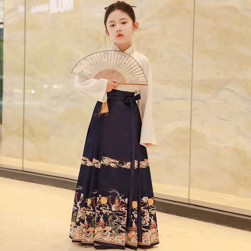 hanfu girls‘ horse-face skirt suit 2024 spring new western style little girl chinese style princess dress summer thin