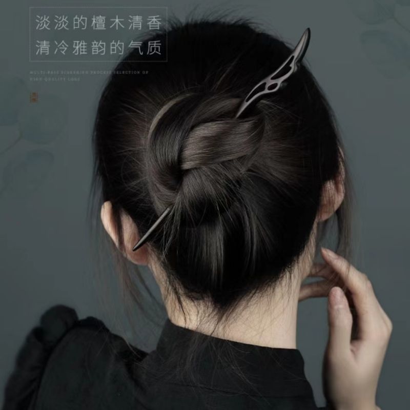 sandalwood hairpin ancient style women‘s high-grade new chinese style wooden hair clasp wooden updo hair claw hairpin simple modern good-looking