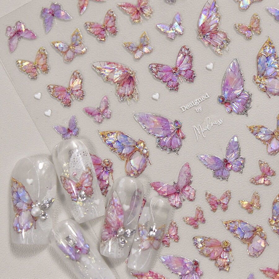 shell light pearlescent rose butterfly nail stickers paper elegant butterfly cute smart butterfly nail stickers