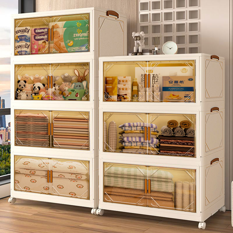 double-door folding storage cabinet installation-free multi-layer clothing snack books organizing cabinet household living room storage box