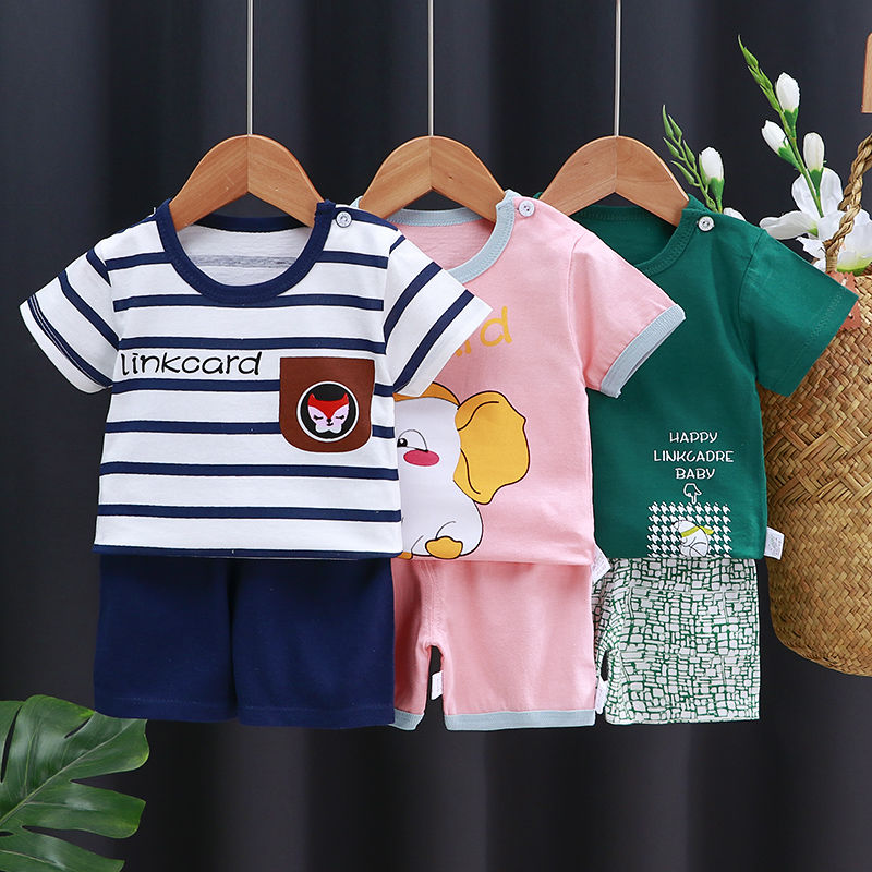 children‘s short-sleeved suit pure cotton baby t-shirt 0-7 years old boy children‘s summer clothing girl shorts clothes for babies summer wear