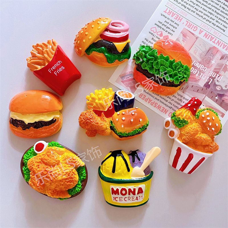 internet hot new cute breakfast afternoon tea good-looking gourmet refridgerator magnets 3d stereo plus size fried chicken burger bread