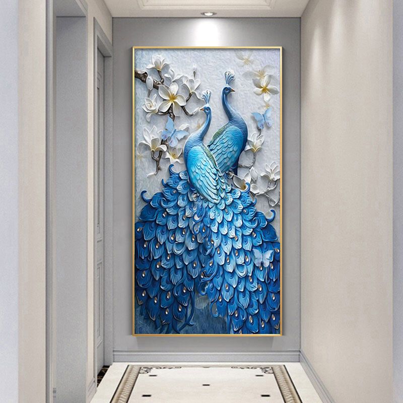 entry framed entrance painting peacock modern high-end crystal porcelain living room hanging painting aisle corridor light luxury luxury