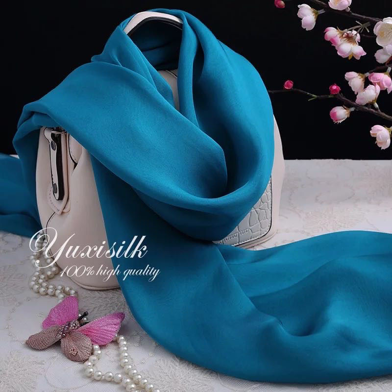 hole solid blue plain mulberry silk long silk scarf shawl women‘s scarf spring， autumn and winter summer silk scarf