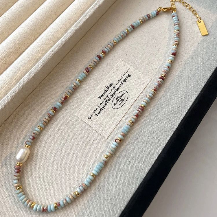 natural color beaded jasper freshwater pearl pendant necklace female clavicle chain light luxury minority high sense necklace