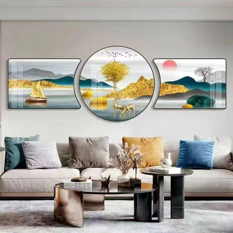 new decorative painting sofa background wall landscape hanging painting chinese light luxury modern minimalism diamond painting bedroom rounded mural