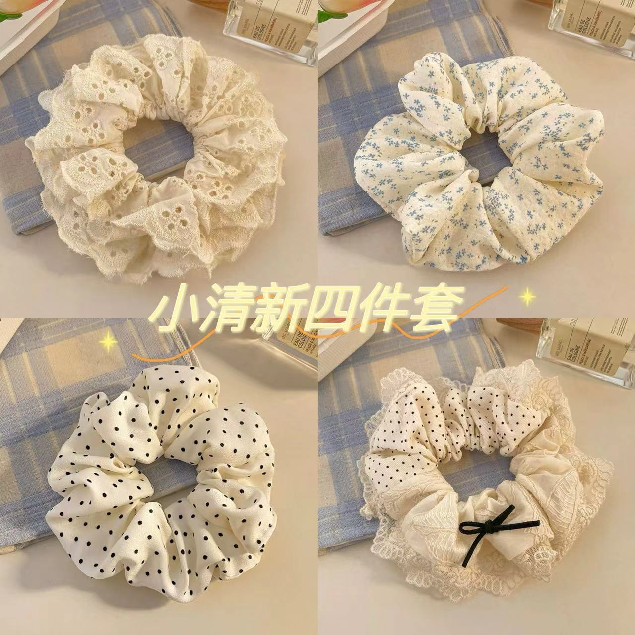 ballet floral polka dot bow refined handmade lace lace korean style large intestine hair band cute cream sweet girl hair rope female