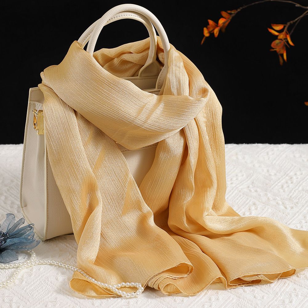 beige high-end hangzhou pure color mulberry silk silk scarf shawl long wild monochrome plain wrinkle high-end special offer