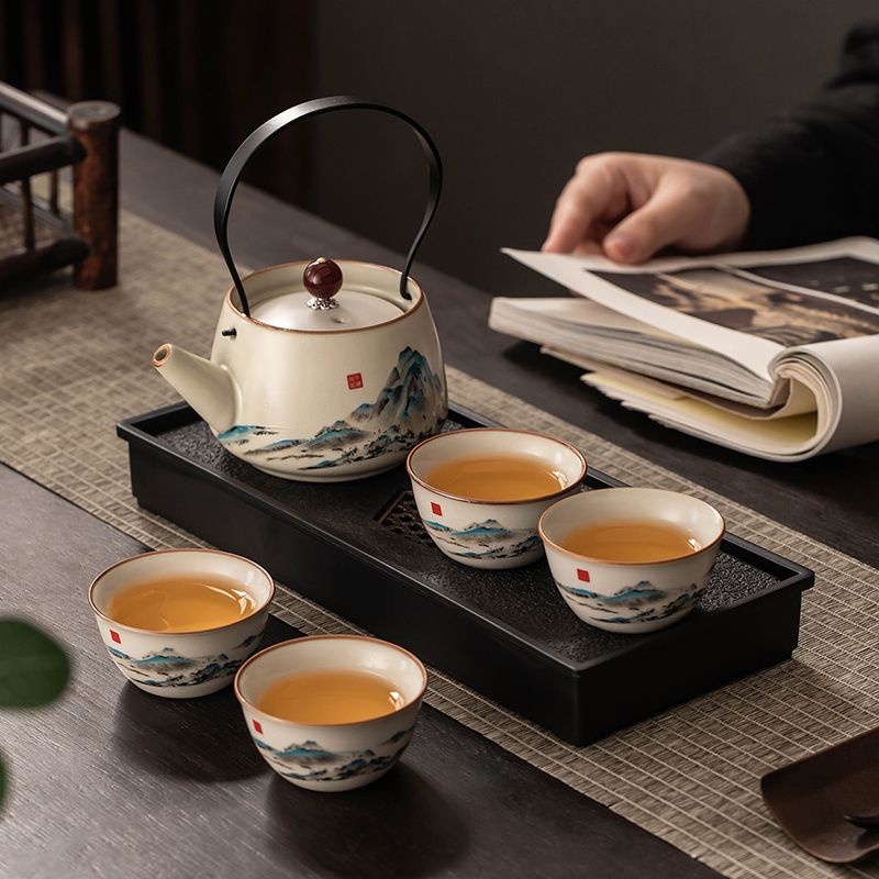 new one pot two cups kung fu tea set mini set home dormitory full set ceramic teapot whole set tea cup tea tray