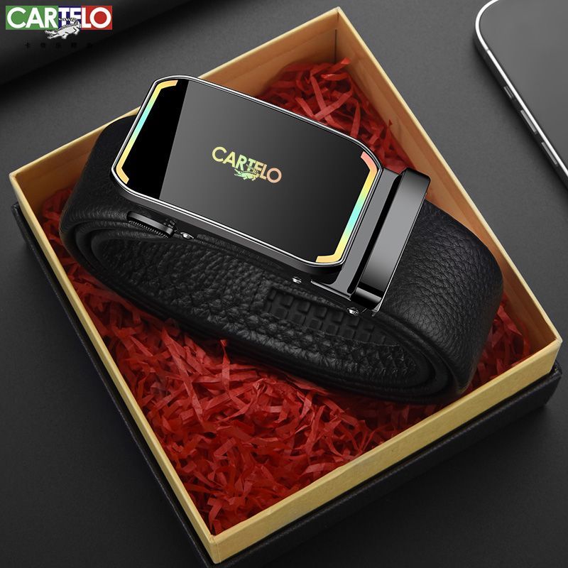 cartelo crocodile belt men‘s automatic leather buckle belt cowhide belt business casual youth pant belt all-matching