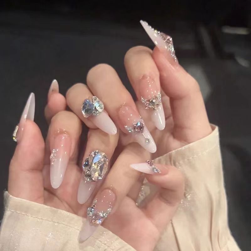 elegant pure desire style nail gradient ice transparent nude color nail beauty white pure handmade patch wear nail detachable nail tip