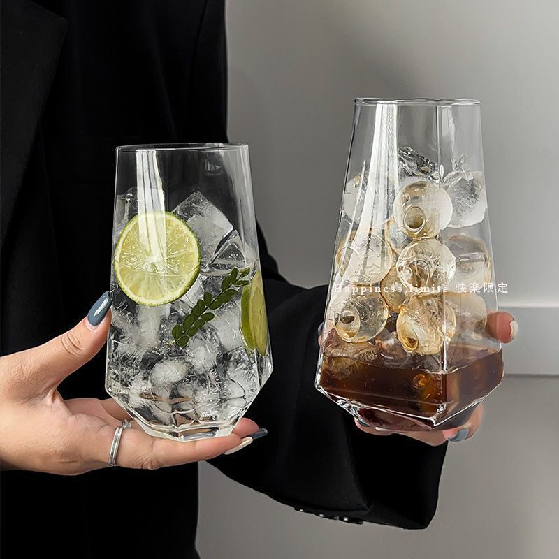 rhombus ins style glass internet celebrity restaurant fruit tea cup soda bubble water cup cold drink cup drinking cup