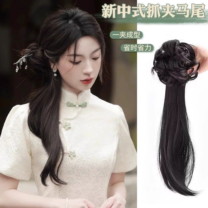 gentle temperament new chinese style grip ponytail women‘s new low ponytail natural simulation hair fashion simple can tie ancient style