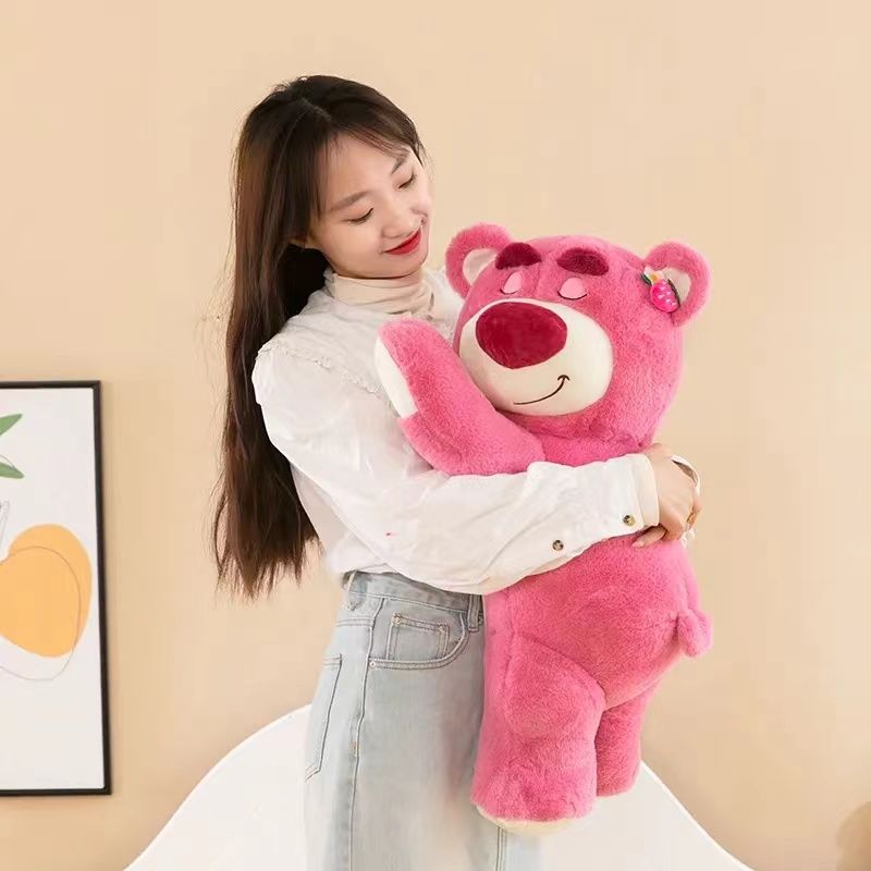 internet celebrity lying style strawberry bear doll plush sleeping flower pot leaning bear doll posture doll valentine‘s day gift