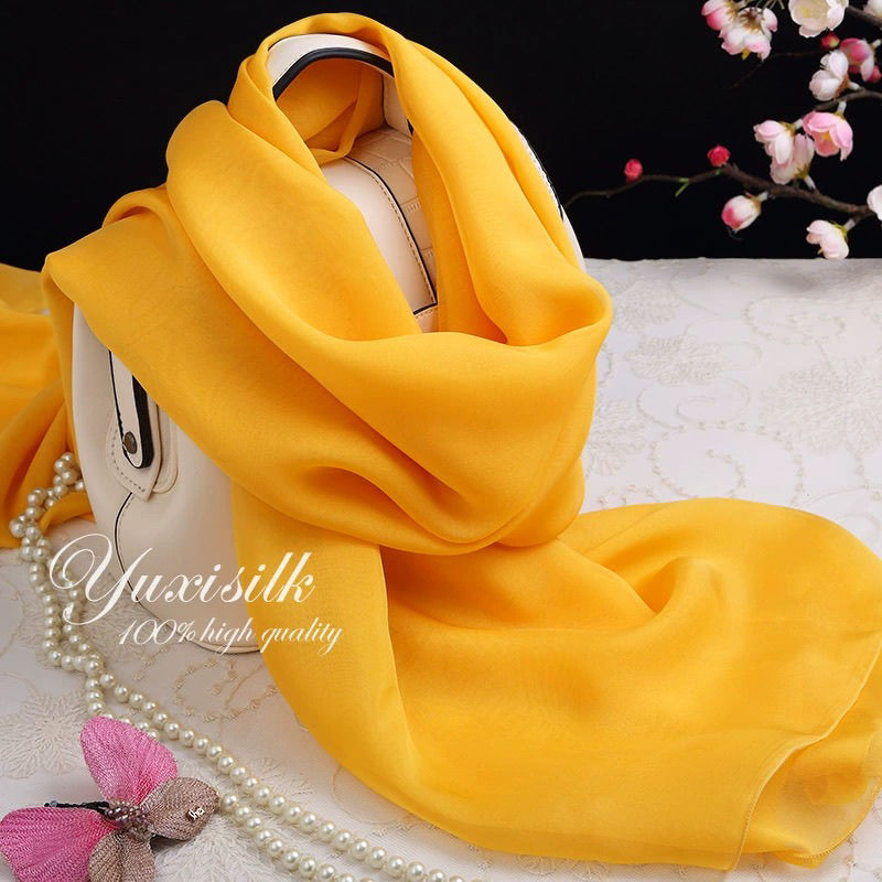 ginger yellow pure color mulberry silk long silk scarf shawl women‘s yarn spring summer silk scarf meteor wrinkle outer wear