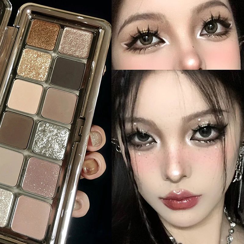 genuine goods multi-functional 12 colors eye shadow plate ins super hot pearl waterproof cement plate flash earth cold tawny brown new