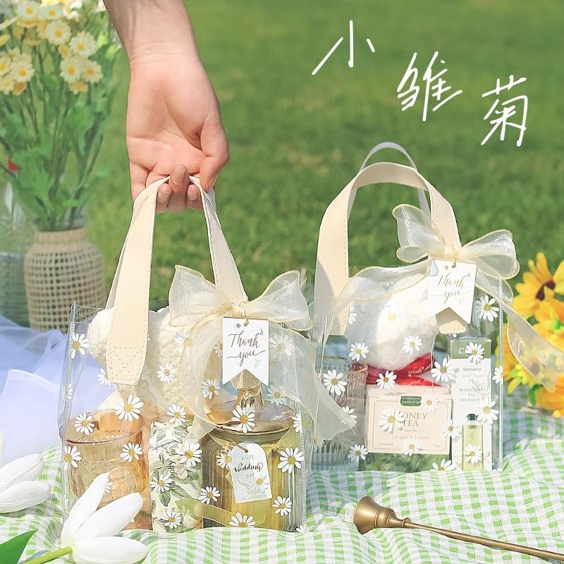 small daisy flower gift bag lipstick cosmetic storage transparent pvc hand gift bag wedding candies box bag