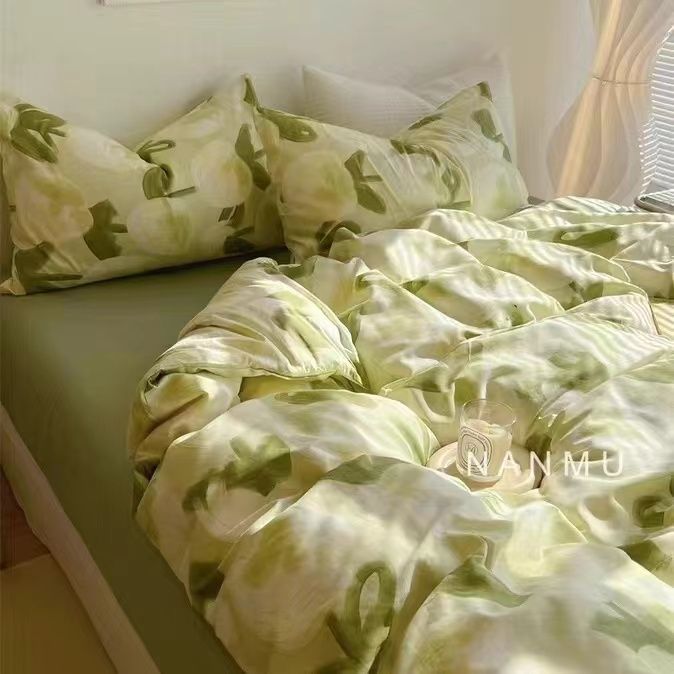 student ins single fresh green travel bedding four-piece quilt cover dormitory bedroom bed sheet three-piece set