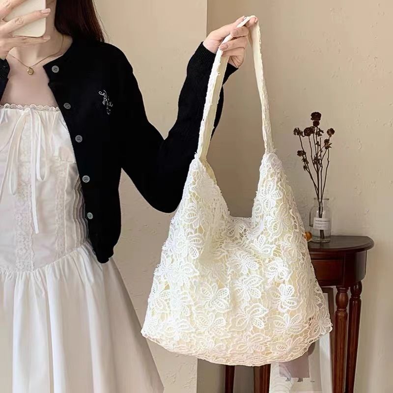 zhao lusi same style water soluble lace tote bag summer gentle fairy lady large capacity shoulder bag pastoral style handbag