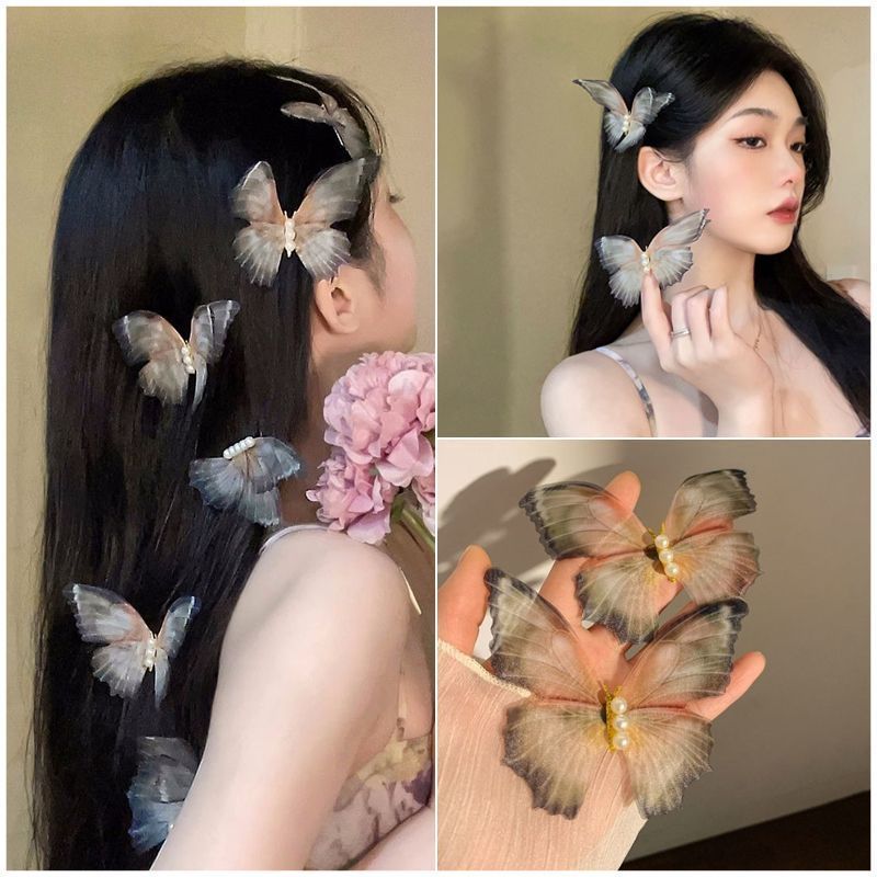 fairy spirit flexible tulle butterfly wings barrettes female mori fairy beautiful high sense side clip hairpin headdress antique hair accessories